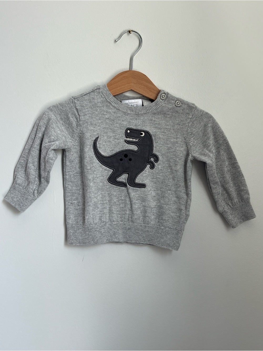 The Children's Place | 100% Cotton Gray Knit Sweater Dinosaur Appliqué Size 6-9
